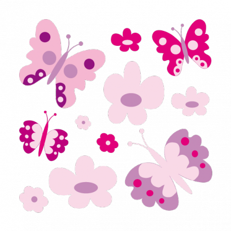 Papillons et fleurs pastels