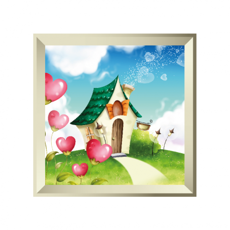 Sticker tableau campagne maisonette coeur