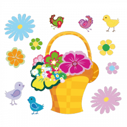 Sticker Panier de fleurs et ses oiseaux