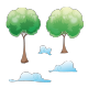 Sticker Arbres et nuages